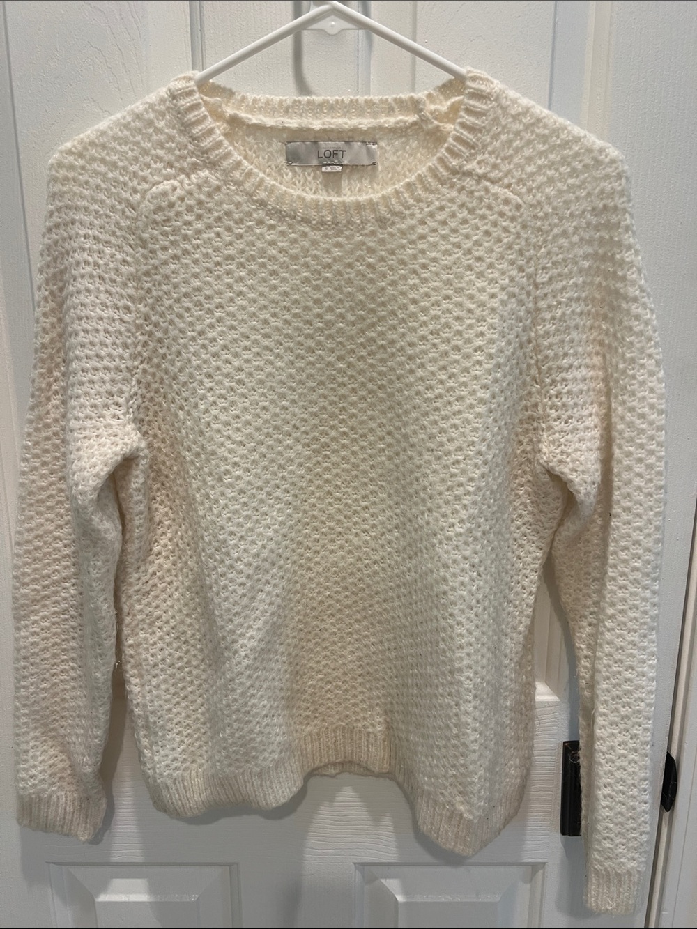 LOFT Cream Crewneck Waffle-Knit Sweater
